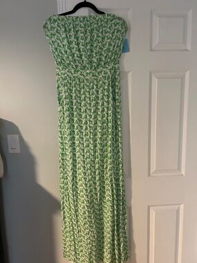 Lilly Pulitzer Green and White Floral Strapless Maxi Dress